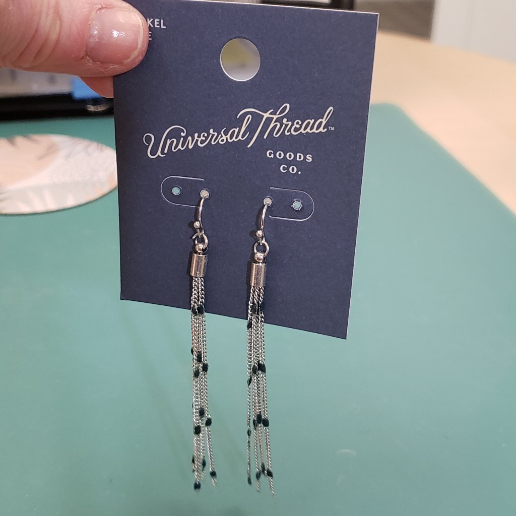 Universal Thread, Nickel Free, Drop Dangle Silver With Blue Tassel Earrings, Nwt